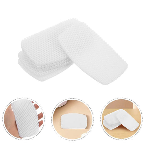 10Pk Self Adhesive Sneaker Heel Repair Patches Snug Fit Breathable Mesh Liner in white, showing multiple patches stacked.