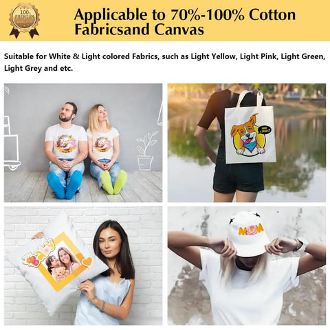 Upgraded Iron On Heat Transfer Paper For T Shirts 20 Sheets 8.5x11 Light Fabric Printable Heat Transfer Vinyl in use on shirts, tote, hat.