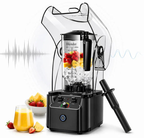 Professional Commercial Blender With Quiet Shield Enclosure 2200W Power Heavy Duty Self Cleaning Unit 80Oz (2.2L) Pitcher Splatter Free Low Noise Blend For Home Parties And Small Businesses