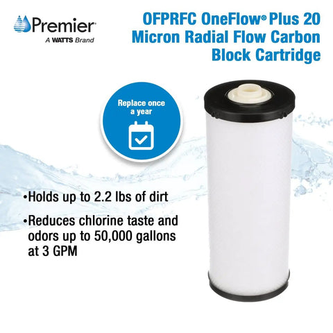 Radial Flow Carbon Block Filter Cartridge 20-Micron That Cuts Chlorine Taste And Odors, delivers clean water for whole-house