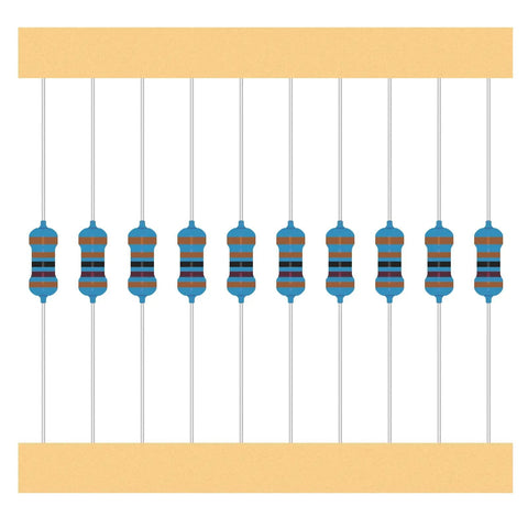 Image of 1/4W Metal Film Resistor Assortment Kit With Fifty Values From 0 Ohm To 10 M Ohm, One Percent Tolerance, Common Fixed Resistors For Prototyping.