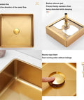 Square Stainless Steel Vessel Sink T304 Bathroom Wash Basin Counter Mount With Pop Up Drain Brushed Nano Finish, top view with drain detail.