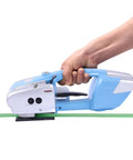 Handy Heavy Duty Electric Strapping Tool For Pp Pet Packing Bands Rechargeable Hot Melting Banding Machine in use with green tape.