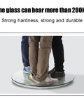 Heavy Duty Tempered Glass Lazy Susan Turntable For Dining Table 39 Inch Round Serving Tray supporting multiple people standing