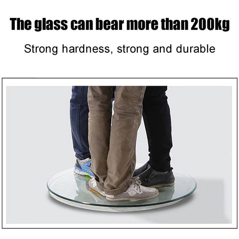 Heavy Duty Tempered Glass Lazy Susan Turntable For Dining Table 39 Inch Round Serving Tray supporting multiple people standing