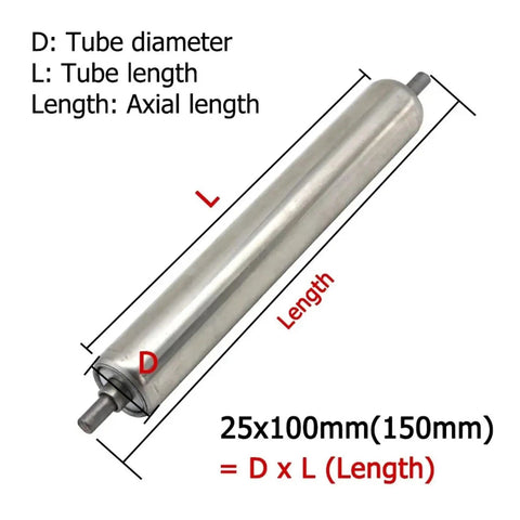 201 Stainless Steel Galvanized Conveyor Roller 25mm Fixed Transport Drum for Factory Workshop Workflow, length measurements shown