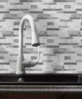 Gray thicker design peel and stick tile backsplash above kitchen sink, self adhesive, 12x12 inch, 10 sheets, durable 2-2.5mm