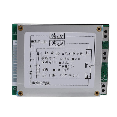 Rock Solid 14S 52V 35A Li Ion Lithium Battery BMS Protection Board With Automatic Cell Balancing and Badass Surge Guard close-up.
