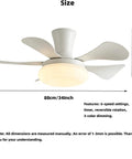 YPDJVLTI Children's Ceiling Fans Lights Ceiling Lamp in white, 34-inch size with 6 adjustable speeds and built-in light.
