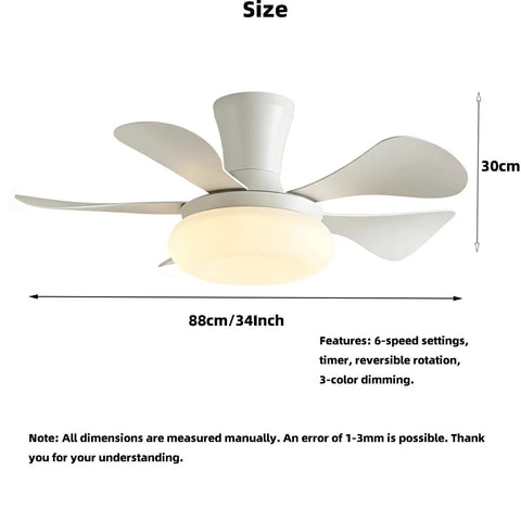 YPDJVLTI Children's Ceiling Fans Lights Ceiling Lamp in white, 34-inch size with 6 adjustable speeds and built-in light.