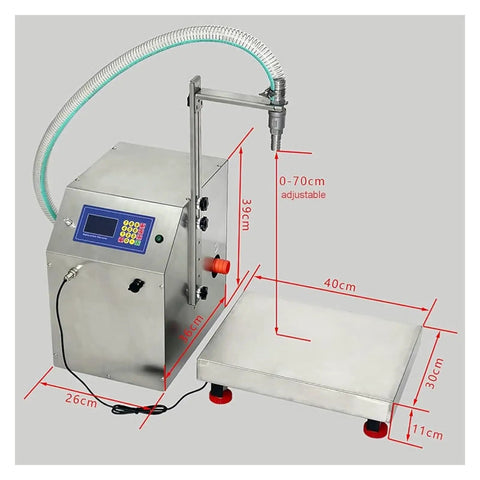 Heavy Duty Automatic Liquid Filling Machine Paired With A Rock Solid Diaphragm Pump Crafted From Premium Stainless Steel, showing dimensions.