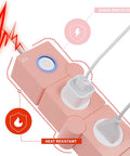 Pink Power Strip With Surge Protection, 3 AC Outlets And 2 USB Ports, Flexible Twist Design in use with electrical plugs