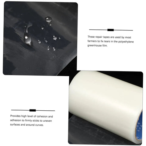 Two Rolls Tent Repair Tape UV Protected Seaming Tape Greenhouse Quick Fix Solution DIY Friendly Canopy Repair Tape Irregular Surfaces Self Priming Sealant Long Lasting Durable Repair Tape close-up showing adhesion and water resistance.