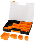 19 Removable Compartments Small Parts Organizer Box With Customizable Storage Grab-And-Go Portable Hardware Case Durable Plastic Construction Secure Locking Lid Black And Orange 16.5 By 13.2 By 2.4 Inches