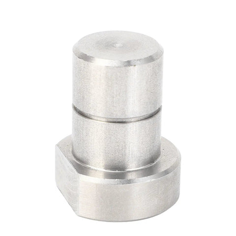 Close-up of one Four Piece Three Quarter Inch Stainless Steel Bench Dog For Woodworking with non slip flat sided stop.