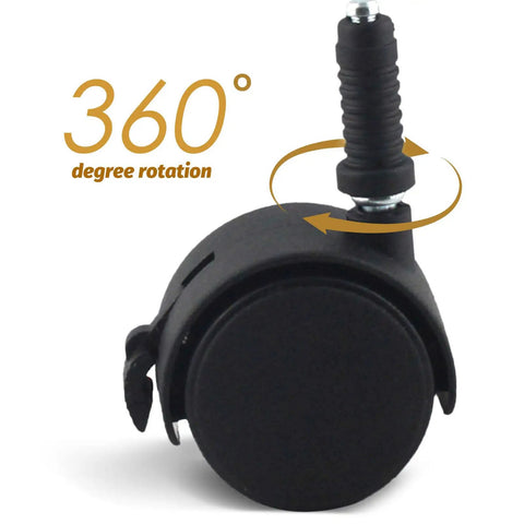 Swivel Stem Caster Wheels with Brake 2set for Furniture and Bed Frames showing 360° rotation feature on a black wheel.