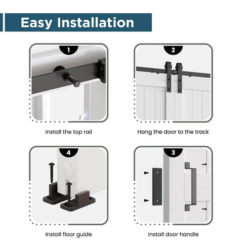 Installation guide for 96 By 84 Inch White Barn Door With Sliding Hardware Kit Double 48 By 84 Door Set Fits 92 To 94 Inch Wide Openings