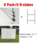 Six Pack 24x18 White Lawn Yard Signs Corrugated Plastic With Durable H Stakes Blank Promo Signs for customizable outdoor use