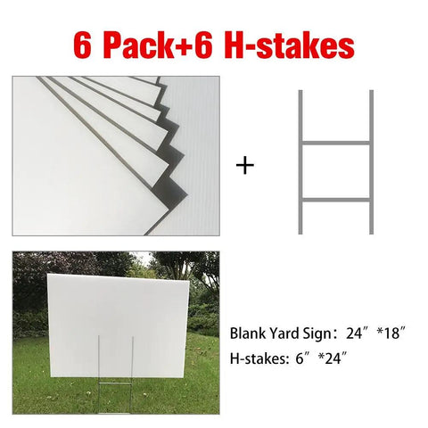Six Pack 24x18 White Lawn Yard Signs Corrugated Plastic With Durable H Stakes Blank Promo Signs for customizable outdoor use