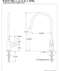 Diagram of Royale Single Handle Water Filtration Faucet in Brushed Brass Finish with measurements and 1/4 Inch Compression Inlet.