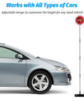 Heavy Duty Led Car Parking Stop Sign With Bright Flashing Warning Light And Rugged Abs Housing next to a silver car, adjustable height pole.
