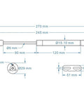 Dimension diagram of Two Pack 18 Lb Heavy Duty Hydraulic Gas Strut Lift Supports For Cabinets And Kitchen Cabinet Doors 80 N Load