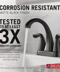 Arvo Centerset Matte Black Two Handle Bathroom Faucet For Three Hole Sinks No Fuss Install Easy DIY Setup Built Tough Brass Construction Modern Look For Any Bath with water flow