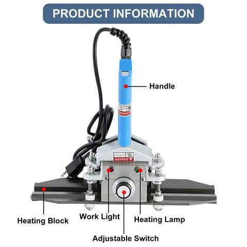 Top view of Super Fast 300W Mylar Bag Heat Sealer showing handle, heating block, adjustable switch, and work light.