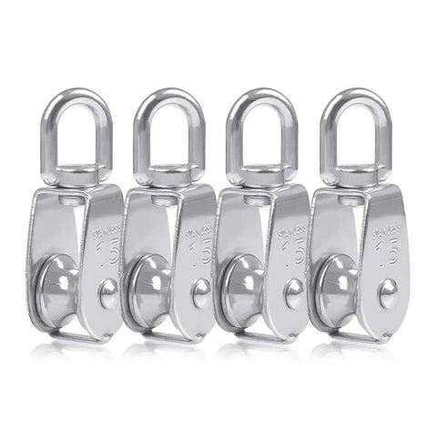 8 Pack Stainless Steel Pulley Block Wheels For Outdoor Use, 360 Degree Rotating Single Pulleys, M15 Size Small Rollers, Heavy Duty rope system