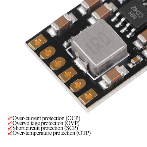 Close-up of No Cap Needed On This Hella Sharp 6 Pack Of 2A 5V Charge Discharge Integrated Modules circuit board.