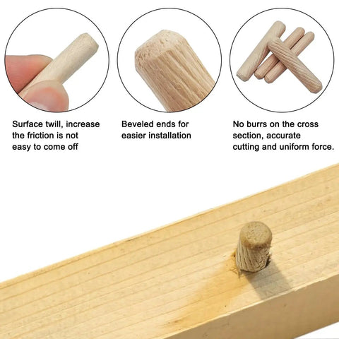 100 Pcs Wooden Dowels Set With 50 M6 And 50 M8 Fluted Dowels For Crafts Furniture DIY Woodworking 6mm 8mm close-up details
