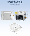 Kick Ass Heavy Duty 2 6 Gallon Ultrasonic Parts Washer With 240 Watt Heating and Manual Knob Controls specifications and dimensions.