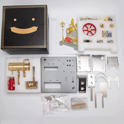 Steam Engine Kit With Boiler, Generator And Street Lamp, Reversible Horizontal Stationary Engine Model parts layout