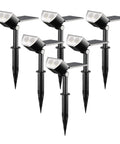 Outdoor Solar Spotlight 6500K Daylight IP67 Waterproof Garden Lights with adjustable solar panel, rotating heads, and ground stakes