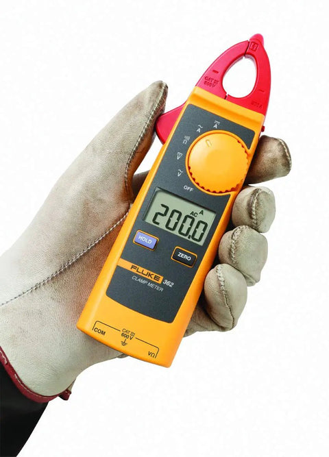 Powerful 200A ACDC Clamp Meter For Electricians, Accurate Current Readings held by gloved hand, front view