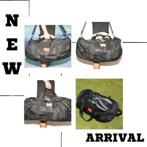 Mesh Scuba And Snorkeling Gear Bag Tough As Nails Heavy Duty Ventilated Duffel With Zippered Compartments And Adjustable Shoulder Strap Durable 600D Oxford Cloth For Saltwater Use Black shown in various angles