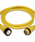 Rock Solid 50 Amp 75 Foot RV Power Cord With Waterproof Molded Plugs Super Flexible Marine Grade Yellow Cable featuring connectors at each end.