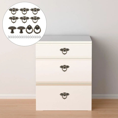 White dresser featuring Vintage Zinc Alloy Drawer Pull Ring And Cabinet Handle Set with retro design in coffee finish.