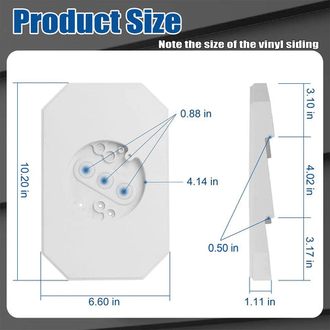 Vinyl Siding Mounting Block With Built-In Electrical Box White, Heavy-Duty Plastic, Paintable Surface, Durable Weatherproof Mounting Block For Outdoor Lights And Fixtures, Quick Install. size diagram