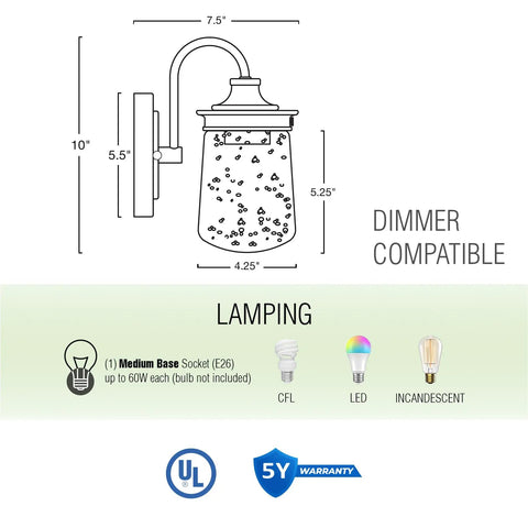 Diagram of Industrial 3 Light Vanity Light For Bathroom With Seeded Glass Shades In Oil Rubbed Bronze Finish, 23 Inch Lantern