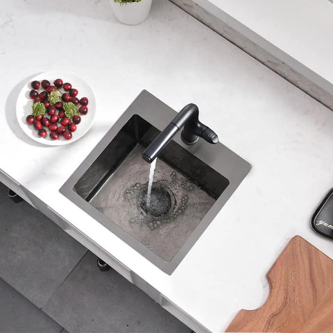 Top view of 15 Inch Drop In Bar Sink With A Deep Bowl In 16 Gauge T304 Stainless Steel For Small Kitchens Or Wet Bars