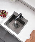 Overhead view of 15 Inch Black Bar Sink Drop In For RV And Small Kitchen, 16 Gauge Stainless Steel Deep Single Bowl, Matte Black Gunmetal Finish