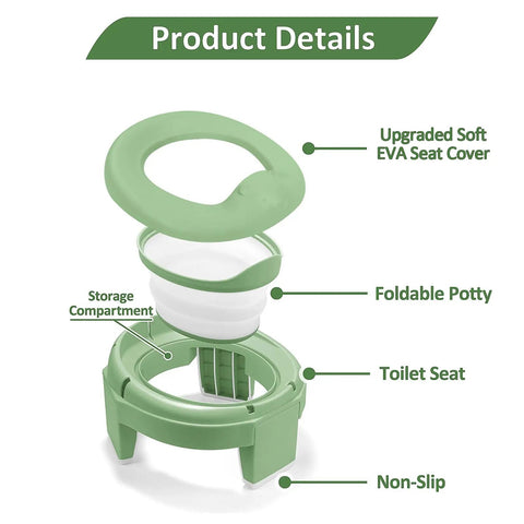 Effortless Foldable Toddler Potty Training Seat With Plush Comfort Pad And Nifty Carry Bag Super Grab And Go Portable Bathroom Chair For Indoor Outdoor Family Use Green