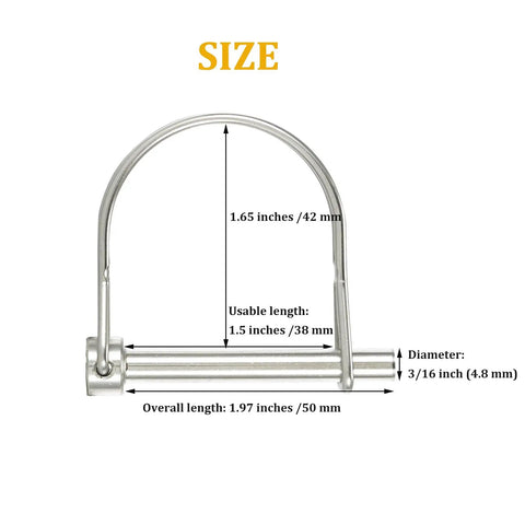 Heavy Duty Trailer Coupler Pin Kit No Tool Needed, 4 Pack 316 Stainless Steel Wire Lock Pins, 3/16 Inch Diameter By 1.97 Inch Length, Rustproof Quick Install Hitch Pin For Trailers size diagram