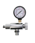Second Stage Regulator Adjustment Tool With 300 PSI Gauge Stainless Steel Build, silver compact tool for scuba dive maintenance.