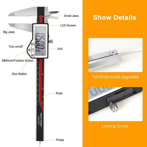 Beefy Digital Caliper 6-Inch Measuring Tool With Extreme Accuracy Waterproof Electronic Vernier Caliper LCD screen and details
