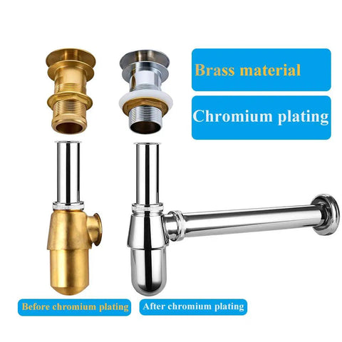 Comparison of drain components before and after chromium plating for Compact Wall Hung Powder Room Basin For Small Bathrooms.