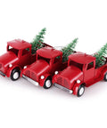 3 Pack Vintage Red Truck Ornaments With Mini Christmas Trees Handcrafted Metal Car Model Holiday Decor Each 4.7 Inch Retro Vibe