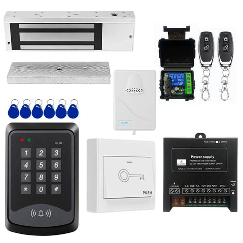 Door Access Control System With RFID Keypad And 1200 Lb Magnetic Lock Kit Including Exit Button For Boss Level Security