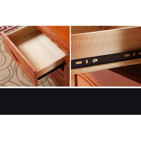 Wood drawer of a Totally Solid Rustic Brown Nightstand Fits Every Room Layout Stackable Side Table With Front Storage Drawer.